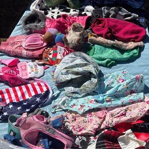 Assorted Pet Floral and Pink costume dog clothing and accessories bundle